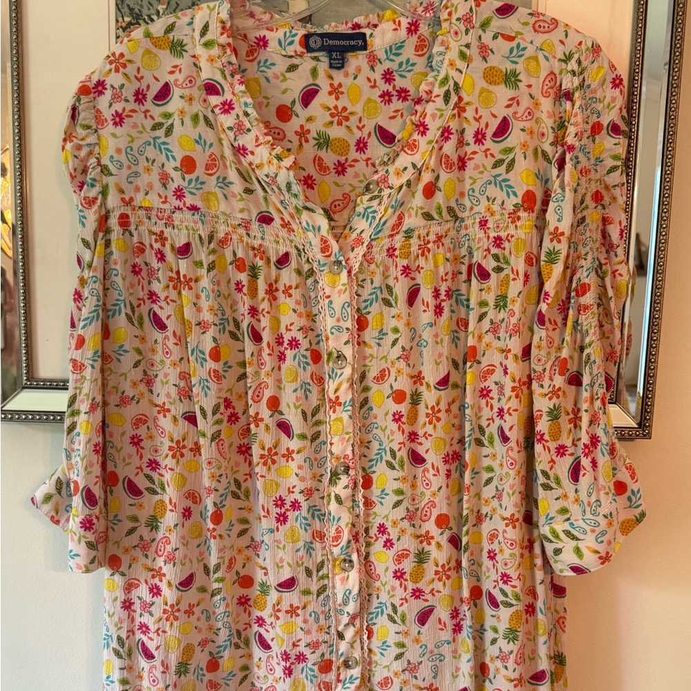 Democracy Women's Floral Button-Up Top - Multicolor XL